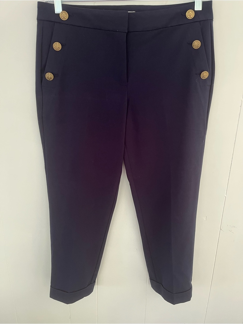 LOFT Devin Slim Navy Sailor Button Trouser Pants Size 10P - Picture 10 of 15